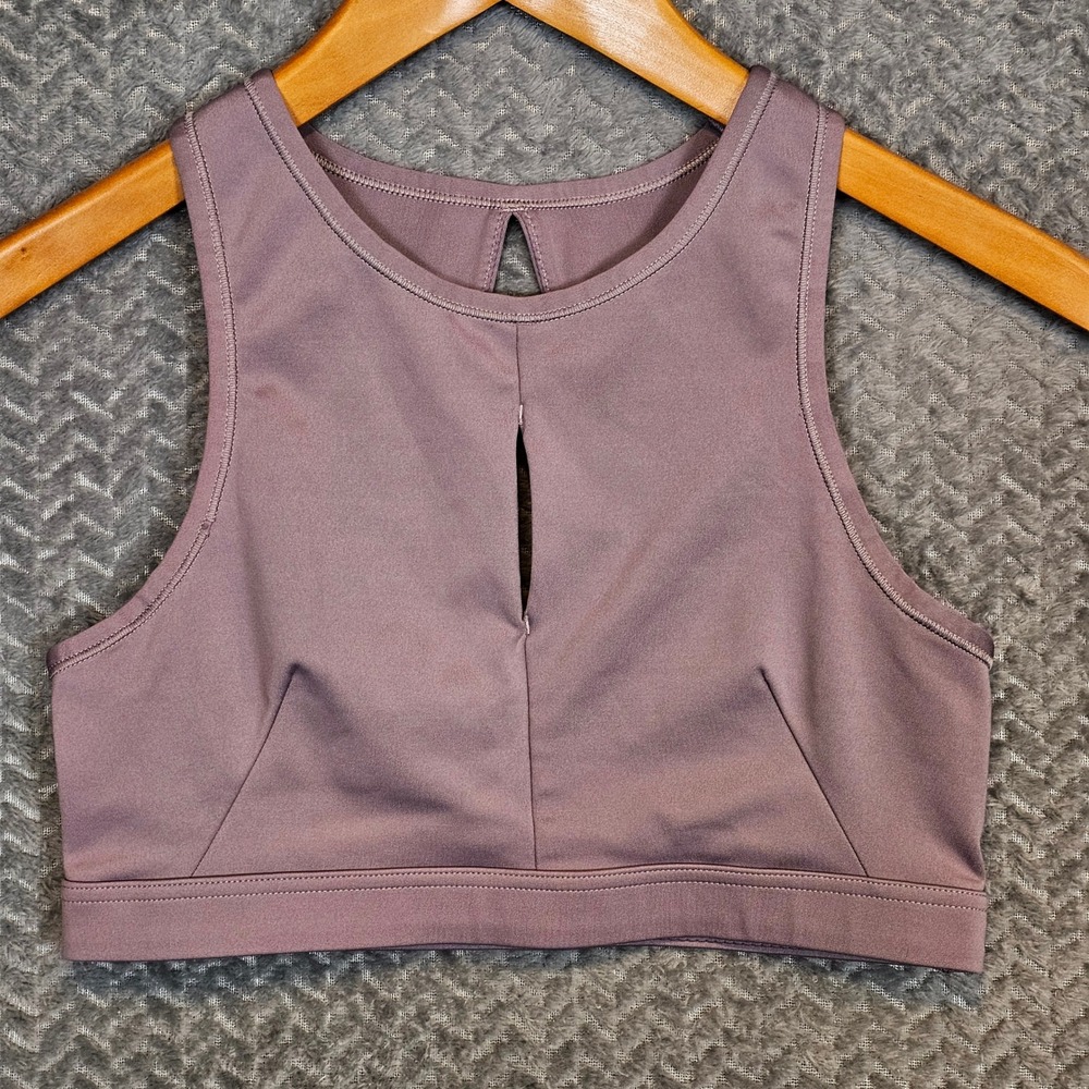 Nike Dri-FIT Women High Neck Keyhole Sports Bra Mauve Large Cutout Open Back